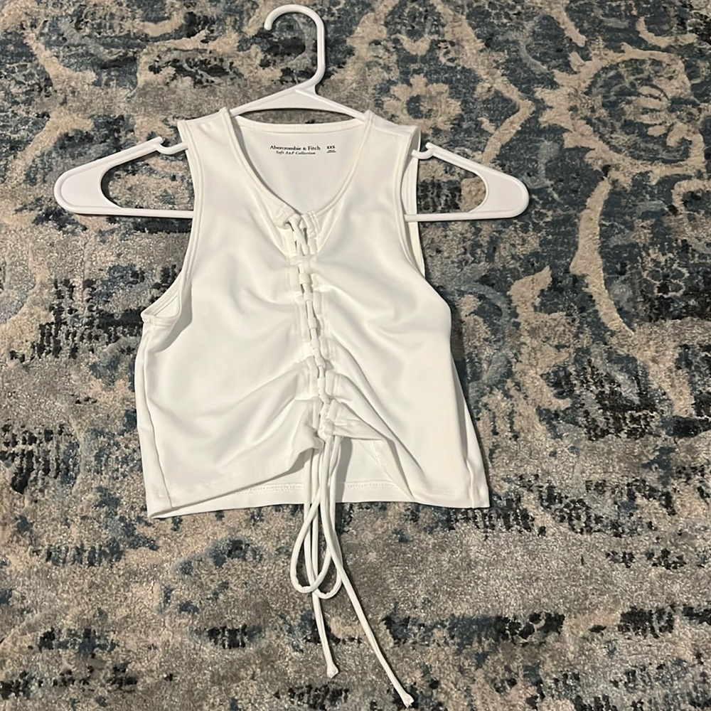 Abercrombie white cropped lace up top
